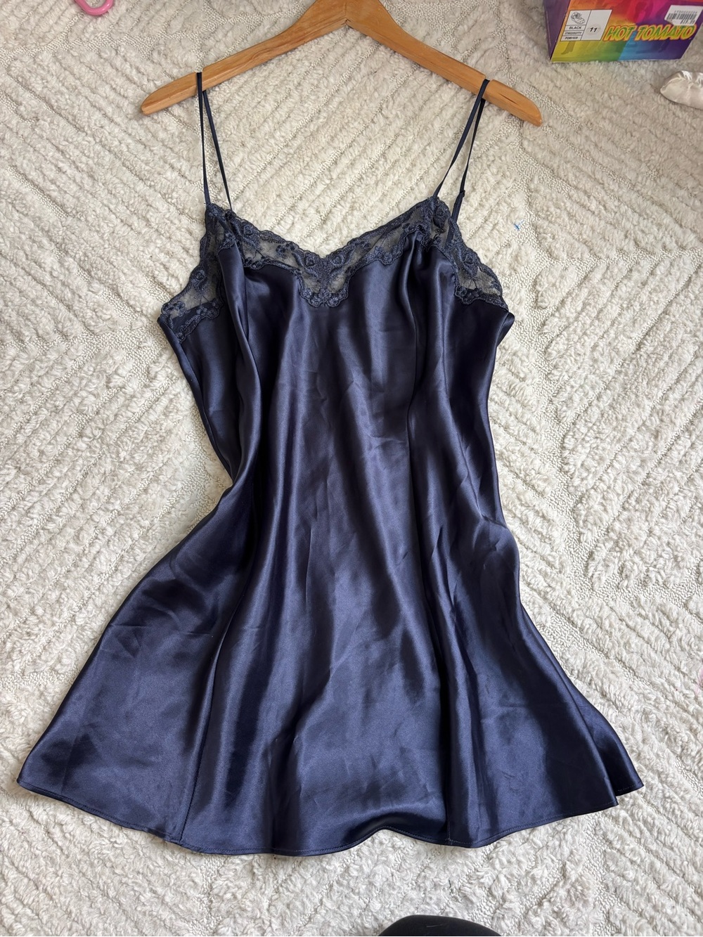 Victoria’s Secret 90s Lace-Trim Chemise Slip Nightdress - Navy